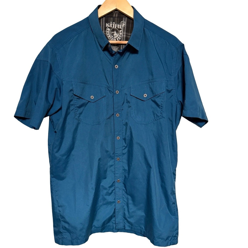 KUHL Short Sleeve Button Down Shirt Size Large Tall Blue Eluxur Hiking Gorpcore